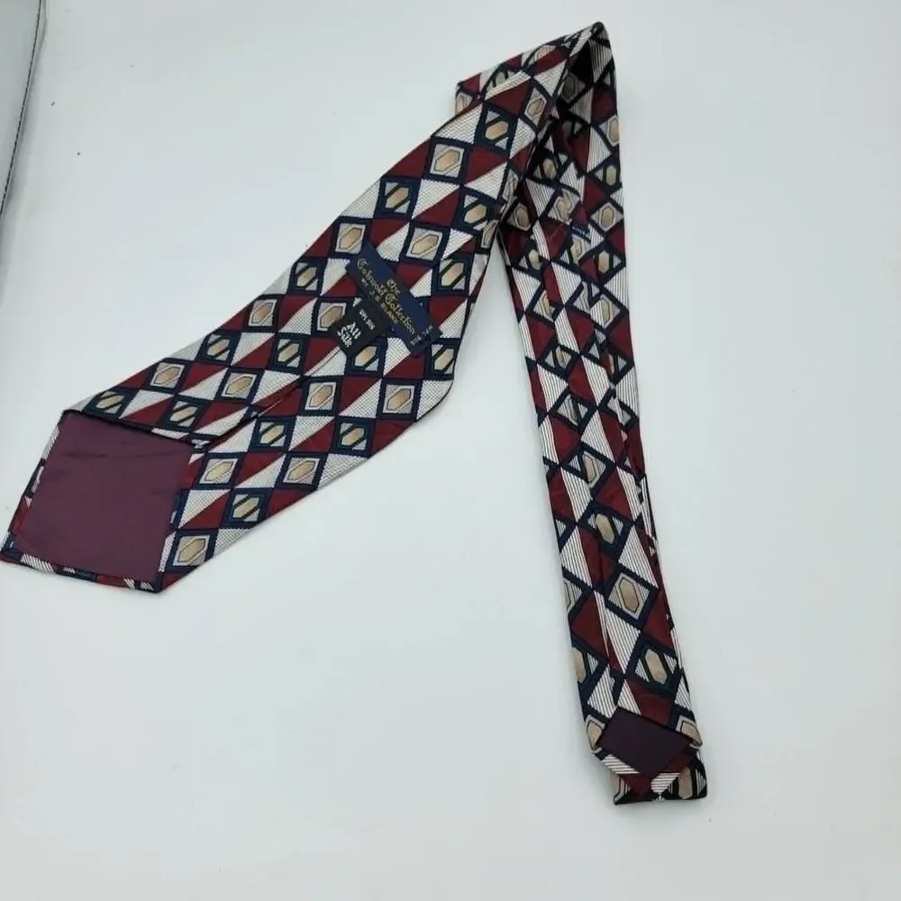 Golswold Collection Geometric men's Necktie Silk Silver, red size 57 x 4